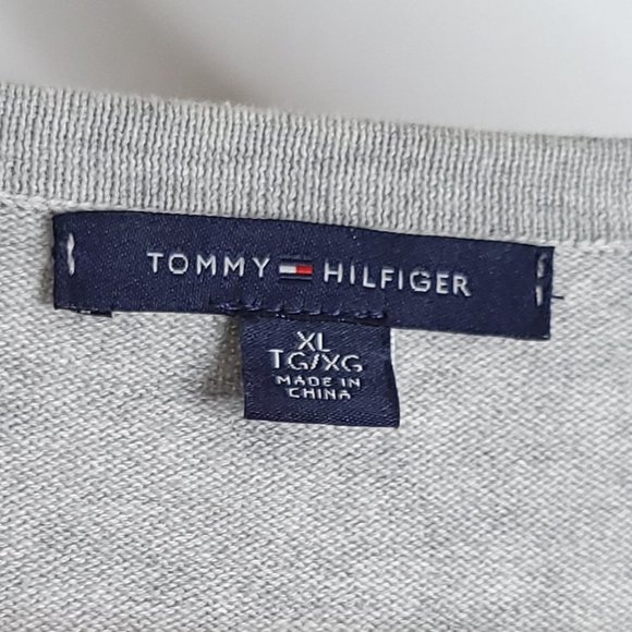 TOMMY HILFIGER Grey Cotton V-neck Sweater w Rose Gold Studs size XL - Picture 7 of 12